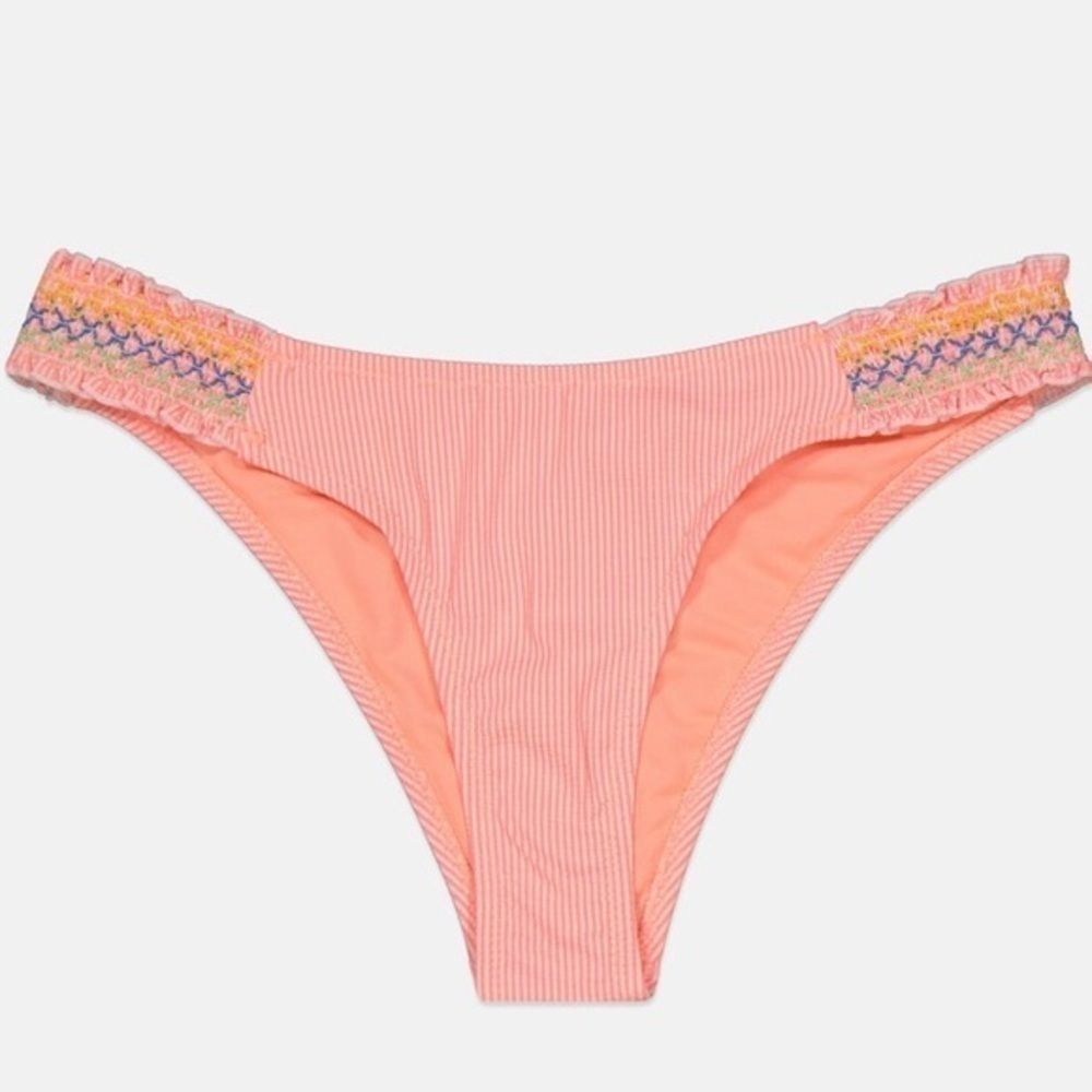 River Island Embroidered Pink & White Seersucker Bikini Bottoms UK 8/US S NWT